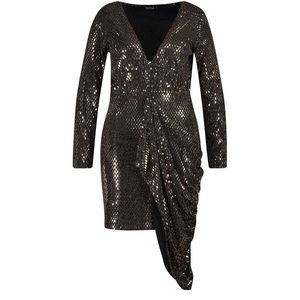 PLUS METALLIC PLUNGE DRAPE MIDI DRESS SIZE 22